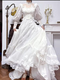 Ndyad A-Line White Turtleneck Lace Beading Tulle Long Sleeve Vintage Wedding Dress HZ1024