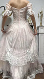 Ndyad Light Champagne Off-the-shoulder A-Line Princess Prom Dresses Chiffon Lace Vintage Wedding Dress HZ1024