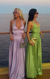 Ndyad Halter Neck Satin Sheath Prom Dress Fashion Bridesmaid Dress HZ1024