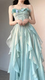Ndyad Blue Fairytale Birthday Party Dress Spaghetti Straps Chiffon A-Line Princess Prom Dresses HZ1024