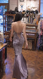 Ndyad Purple V-neck Mermaid Jacquard Satin Fashion Dresses Elegant Backless Prom Dresses HZ1024