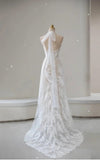 Ndyad White Lace Applique Beaded A-line Vintage Wedding Dress HZ1024