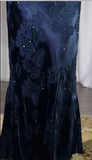 Ndyad Navy Blue Jacquard Satin Spaghetti Strap Sheath Prom Dresses Shiny Beaded Evening Gowns HZ1024