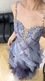 Ndyad Spaghetti Straps Sequins Tulle A-Line Long Prom Dresses Sweet 16 Evening Gowns HZ1024