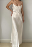 Ndyad Champagne Spaghetti Straps Guest Dresses Sheath Pleated Chiffon Fashion Prom Dress with Backless HZ1024