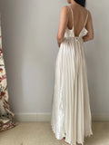 Ndyad Champagne Spaghetti Straps Guest Dresses Sheath Pleated Chiffon Fashion Prom Dress with Backless HZ1024