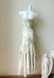 Ndyad Print Chiffon Spaghetti Straps Layered Ruffles Prom Dresses HZ1024