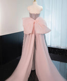 Ndyad Dust Pink Strapless Sequined A-Line Long Prom Dresses Sweet 16 Evening Gowns HZ1024
