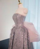 Ndyad Dust Pink Strapless Sequined A-Line Long Prom Dresses Sweet 16 Evening Gowns HZ1024