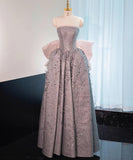 Ndyad Dust Pink Strapless Sequined A-Line Long Prom Dresses Sweet 16 Evening Gowns HZ1024