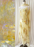 Ndyad Yellow Beaded Chiffon Spaghetti Straps Sheath Prom Dresses HZ1024