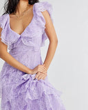 Ndyad Lilac V-neck Lace Long Prom Dresses A-line Backless Evening Gowns HZ1024
