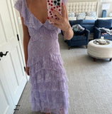 Ndyad Lilac V-neck Lace Long Prom Dresses A-line Backless Evening Gowns HZ1024