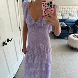 Ndyad Lilac V-neck Lace Long Prom Dresses A-line Backless Evening Gowns HZ1024