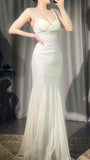 Ndyad Apricot Spaghetti Straps Mermaid Party Dress Beaded Chiffon Prom Dresses Elegant Evening Gowns HZ1024