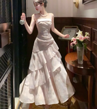 Ndyad Pink Spaghetti Straps Long Prom Dress Formal Dresses Chiffon Ruffles Layered Stunning 18th Birthday Party Dresses HZ1024