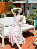 Ndyad Pink Spaghetti Straps Long Prom Dress Formal Dresses Chiffon Ruffles Layered Stunning 18th Birthday Party Dresses HZ1024