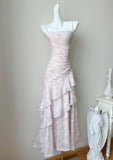 Ndyad Pink Spaghetti Straps Long Prom Dress Formal Dresses Chiffon Ruffles Layered Stunning 18th Birthday Party Dresses HZ1024