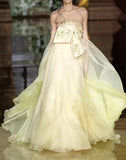 Ndyad Butter Yellow Strapless Tulle A-Line Prom Dresses Formal Evening Dress HZ1024