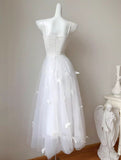 Ndyad Pearl Butterfly Tulle White French A-Line Spaghetti Straps Birthday Dresses HZ1024