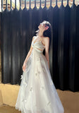 Ndyad Pearl Butterfly Tulle White French A-Line Spaghetti Straps Birthday Dresses HZ1024