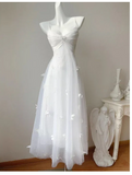 Ndyad Pearl Butterfly Tulle White French A-Line Spaghetti Straps Birthday Dresses HZ1024