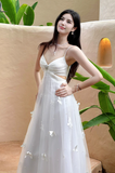 Ndyad Pearl Butterfly Tulle White French A-Line Spaghetti Straps Birthday Dresses HZ1024