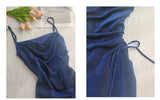 Ndyad Blue Shiny Silk Mermaid Dress Swing Neck Luxurious Birthday Party Dress HZ1024