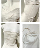 Ndyad Light Champagne Spaghetti Strap Satin A-Line Bridal Dress Elegant Wedding Guest Dress HZ1024