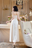 Ndyad Light Champagne Spaghetti Strap Satin A-Line Bridal Dress Elegant Wedding Guest Dress HZ1024