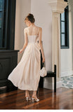 Ndyad Champagne French Pearl Pendant Party Dress Satin Spaghetti Straps Chiffon Birthday Dress HZ1024