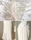Ndyad Champagne French Pearl Pendant Party Dress Satin Spaghetti Straps Chiffon Birthday Dress HZ1024
