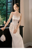 Ndyad Champagne French Pearl Pendant Party Dress Satin Spaghetti Straps Chiffon Birthday Dress HZ1024