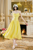 Ndyad Butter Yellow Spaghetti Strap A-Line Birthday Dress Elegant Backless Party Dress HZ1024