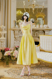 Ndyad Butter Yellow Spaghetti Strap A-Line Birthday Dress Elegant Backless Party Dress HZ1024