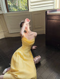 Ndyad Butter Yellow Spaghetti Strap A-Line Birthday Dress Elegant Backless Party Dress HZ1024