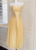 Ndyad Butter Yellow Spaghetti Strap A-Line Birthday Dress Elegant Backless Party Dress HZ1024