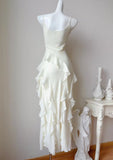 Ndyad Birthday Evening Gowns Off-White Spaghetti Straps Chiffon Ruffles A-Line Prom Dresses HZ1024