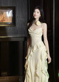 Ndyad Birthday Evening Gowns Off-White Spaghetti Straps Chiffon Ruffles A-Line Prom Dresses HZ1024