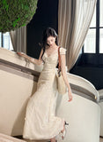 Ndyad Butterfly Embroidery Dress French Summer Vacation Waist Gentle Dress HZ1024