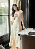 Ndyad Butterfly Embroidery Dress French Summer Vacation Waist Gentle Dress HZ1024