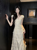 Ndyad Butterfly Embroidery Dress French Summer Vacation Waist Gentle Dress HZ1024