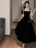 Ndyad Hepburn style black velvet suspender dress HZ1024