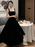 Ndyad Hepburn style black velvet suspender dress HZ1024