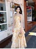 Ndyad French Ruffle Print Spaghetti Strap Dress Fashion Mermaid Party Dress HZ1024