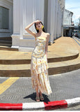 Ndyad French Ruffle Print Spaghetti Strap Dress Fashion Mermaid Party Dress HZ1024