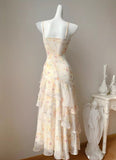 Ndyad French Ruffle Print Spaghetti Strap Dress Fashion Mermaid Party Dress HZ1024