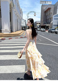 Ndyad French Ruffle Print Spaghetti Strap Dress Fashion Mermaid Party Dress HZ1024