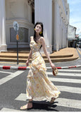 Ndyad French Ruffle Print Spaghetti Strap Dress Fashion Mermaid Party Dress HZ1024