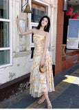 Ndyad French Ruffle Print Spaghetti Strap Dress Fashion Mermaid Party Dress HZ1024